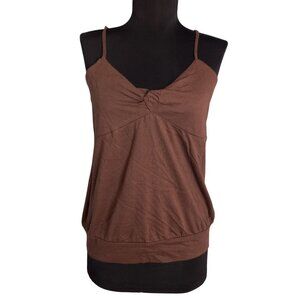 Energie L Camisole Top Juniors Adjustable Strap Brown Twist Bodice V Neck NEW
